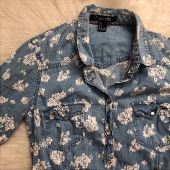 Forever 21 Chambray Rose Buttondown - Picture 2 of 5